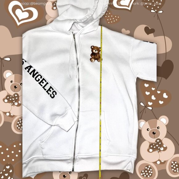 Unisex oversized white Los Angeles teddy bear zip up hoodie 🤍🤎 - Picture 3 of 6